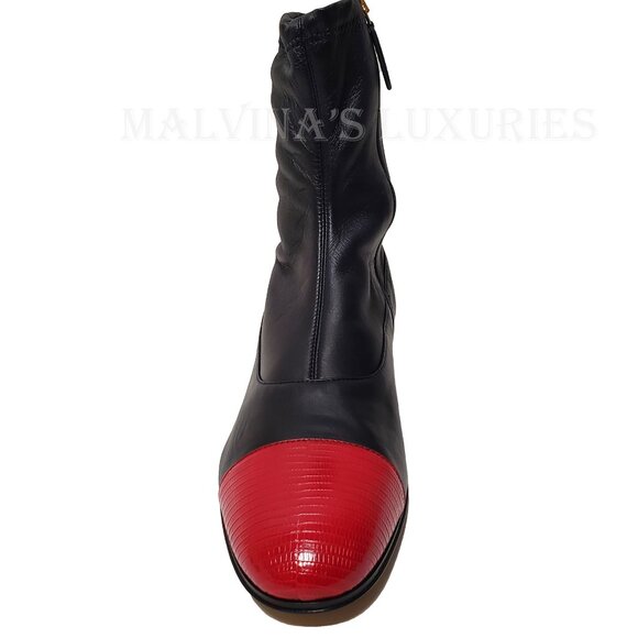 GUCCI MENS BOOTS DARK BLUE LEATHER RED LIZARD TOE ANKLE BOOTIES sz 11 11.5 - Picture 9 of 16